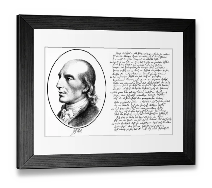 Framed Print : Historic print, portrait and manuscript of Johann Heinrich Voss