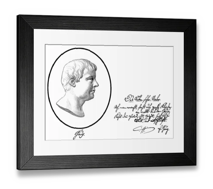 Framed Print : Historic print, portrait and historical manuscript of Johann Christoph Haug