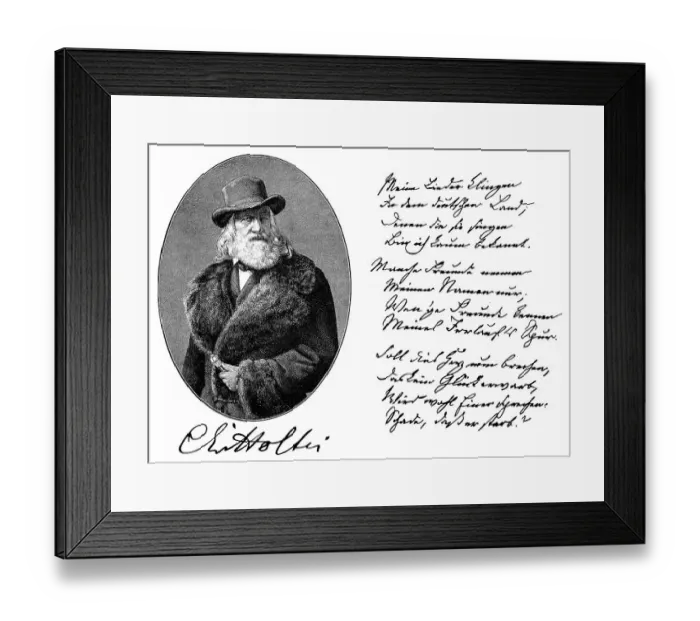 Framed Print : Historical manuscript and portrait of Karl von Holtei
