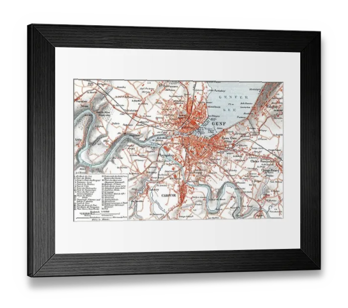 Framed Print : Historical map of Geneva, Switzerland