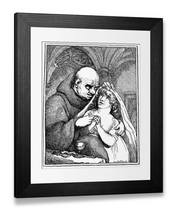 Framed Print : Monk and a penitent child, historical illustration from the 19th century after a caricature by Thomas Rowlandson