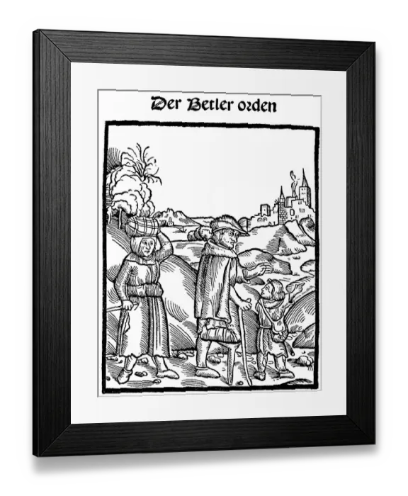 Framed Print : Title woodcut, book from 1500, to warn of beggars