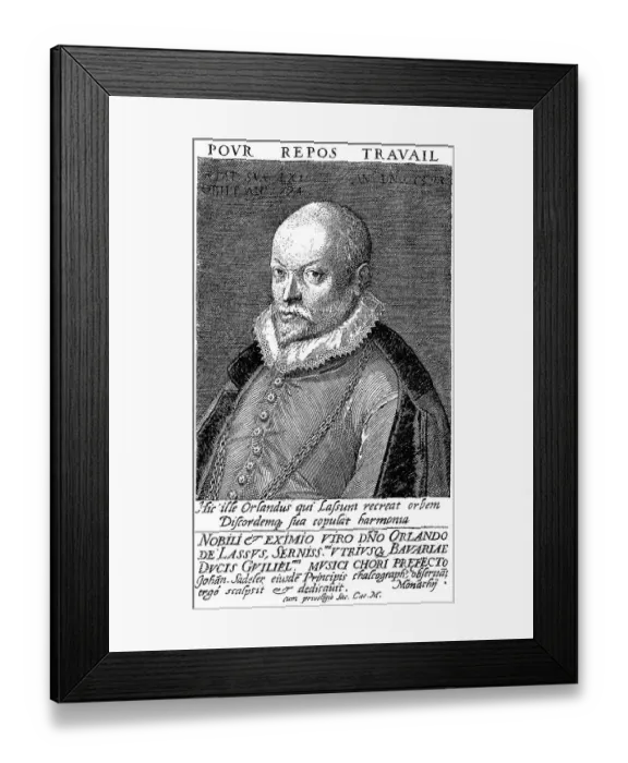 Framed Print : Historic drawing, portrait of Orlandus Lassus or Orlando di Lasso or Orlande or Roland de Lassus