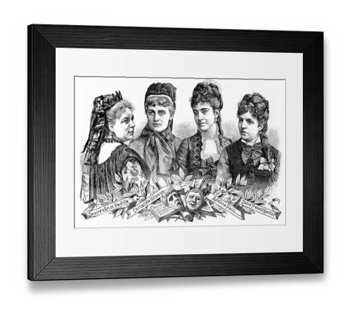 Framed Print : Historical drawing, portraits of female opera singers from the 19th Century
