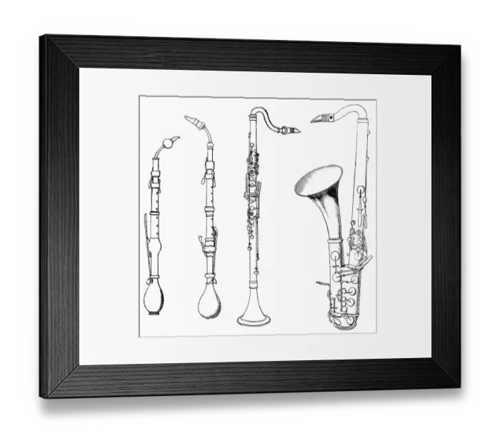 Framed Print : Historical drawing, woodwind instruments