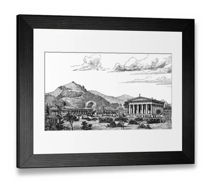 Framed Print : Historical drawing of the festival site at Olympia in ancient Greece Framed Print : Historical drawing of the festival site at Olympia in ancient Greece