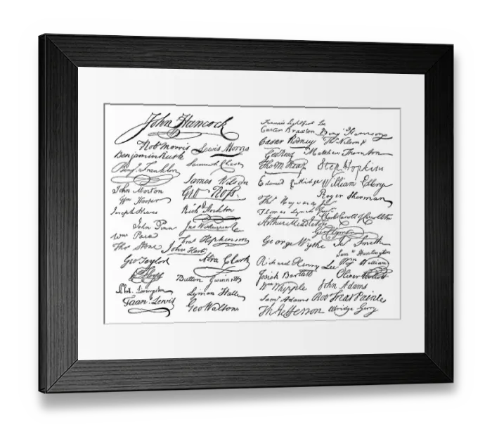 Framed Print : Facsimile of the signatures of the Declaration of Independence of the United States of America or The Unanimous Framed Print : Facsimile of the signatures of the Declaration of Independence of the United States of America or The Unanimous