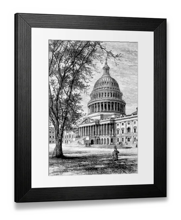 Framed Print : Historical drawing, US-American history