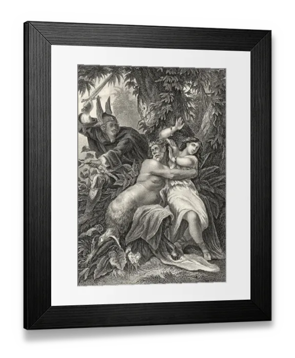 Framed Print : Historic steel engraving, Minotaur with a virgin
