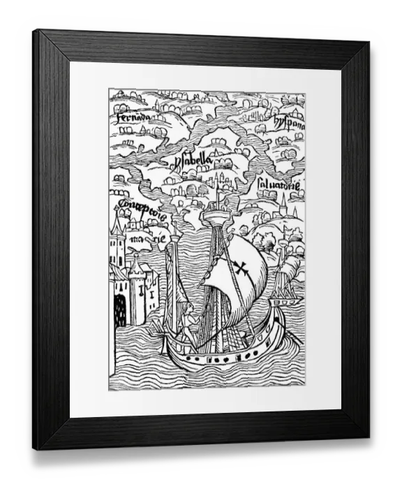Framed Print : Historic drawing, facsimile of the topographic image of the islands discovered by Columbus