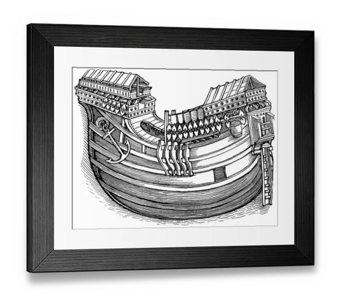 Framed Print : Historical drawing of a ship's hull Framed Print : Historical drawing of a ship's hull