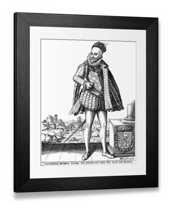 Framed Print : Historic drawing, portrait of Matthias