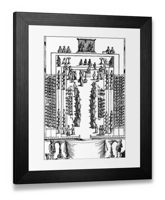 Framed Print : Historic drawing, model of the vote in the British Parliament after the book The Commonwealth of Oceana