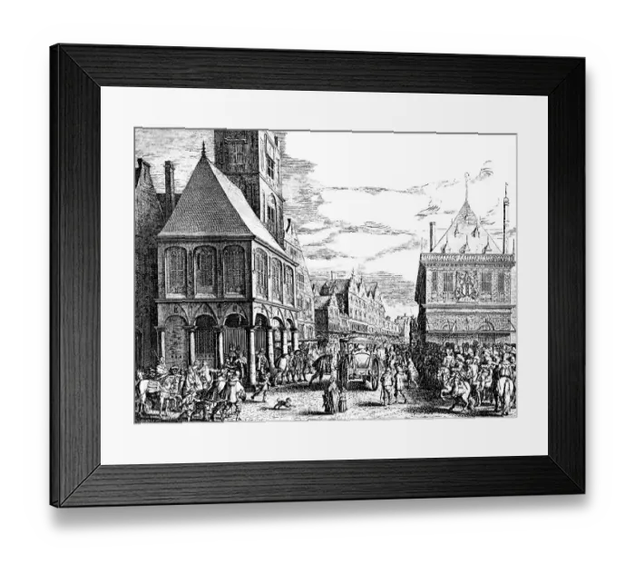Framed Print : Historic drawings, street scene in Antwerp