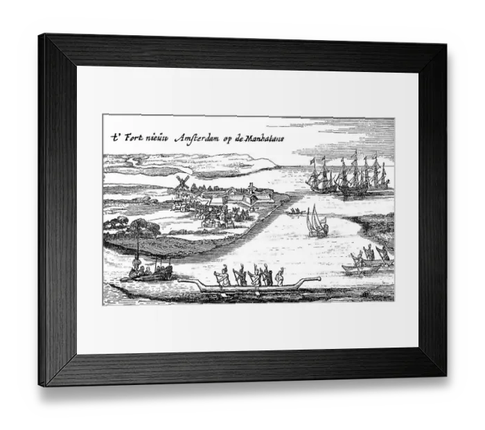 Framed Print : Historic drawing, the oldest city view of New Amsterdam or New York City