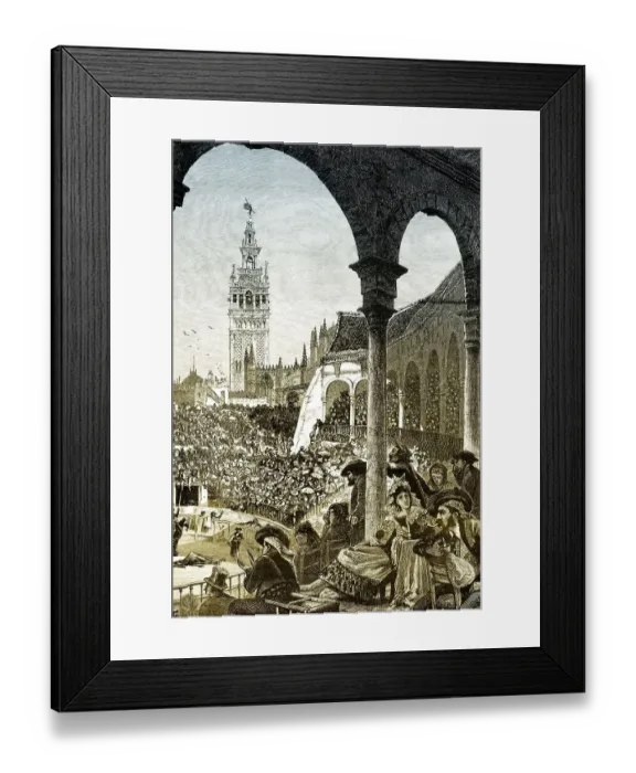Framed Print : Historic drawing, bullfight in Seville Framed Print : Historic drawing, bullfight in Seville