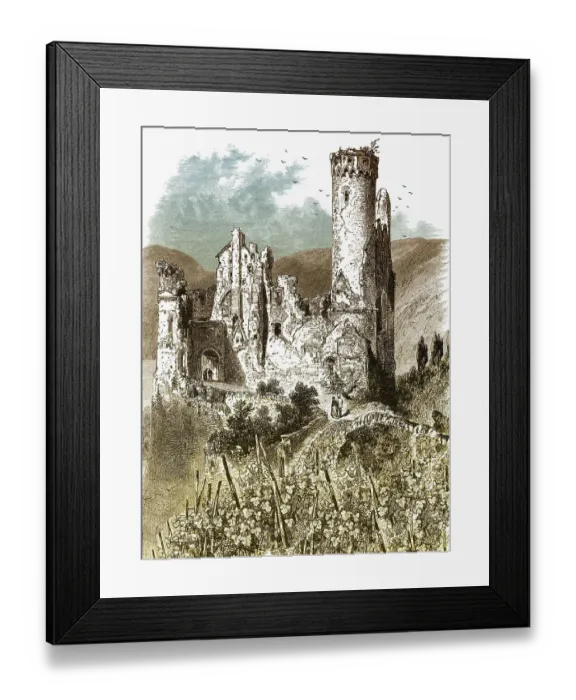 Framed Print : Historic drawing, Burg Ehrenfels castle ruins