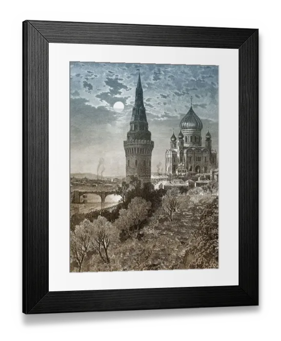 Framed Print : Historic drawing, Kremlin tower and the Cathedral of Christ the Saviour Framed Print : Historic drawing, Kremlin tower and the Cathedral of Christ the Saviour
