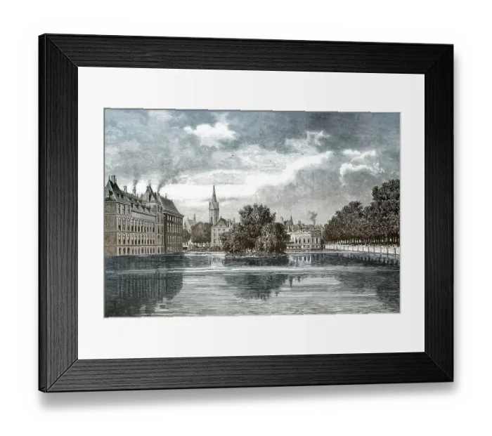 Framed Print : Historic drawing, Court Pond at Binnenhof Framed Print : Historic drawing, Court Pond at Binnenhof