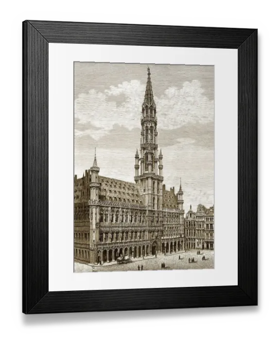 Framed Print : Historic drawing, Brussels Town Hall