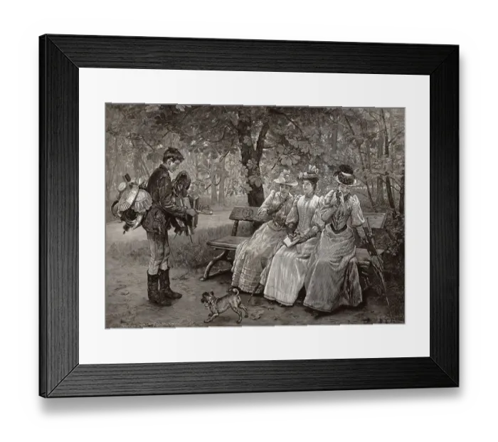 Framed Print : A hawker offering his range to three ladies Framed Print : A hawker offering his range to three ladies