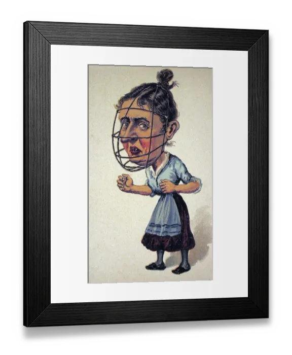 Framed Print : Woman with muzzle, caricature of the mother-in-law or wife