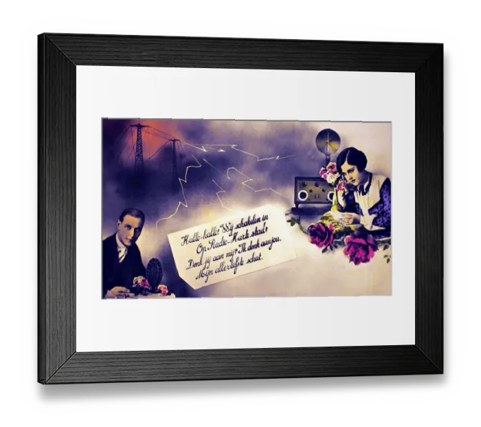 Framed Print : Man and woman communicate via radio Framed Print : Man and woman communicate via radio