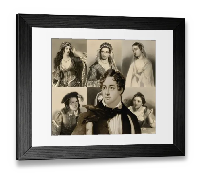 Framed Print : Portrait of George Gordon Noel Byron with his beauty female figures