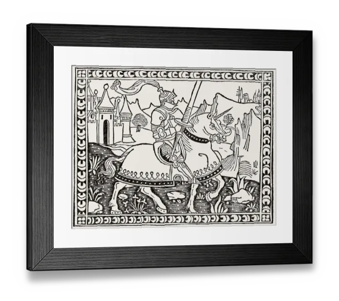 Framed Print : A knight on horseback, illustration from „La Giostra di Giuliano de Medici by Angelo Poliziano