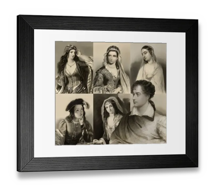 Framed Print : Portrait of George Gordon Noel Byron with his beauty female figures