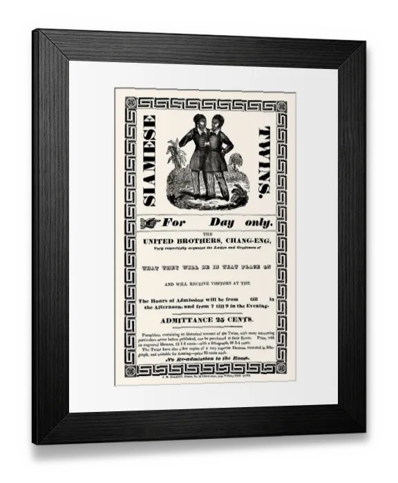 Framed Print : Promotion poster by Chang and Eng Bunker Framed Print : Promotion poster by Chang and Eng Bunker