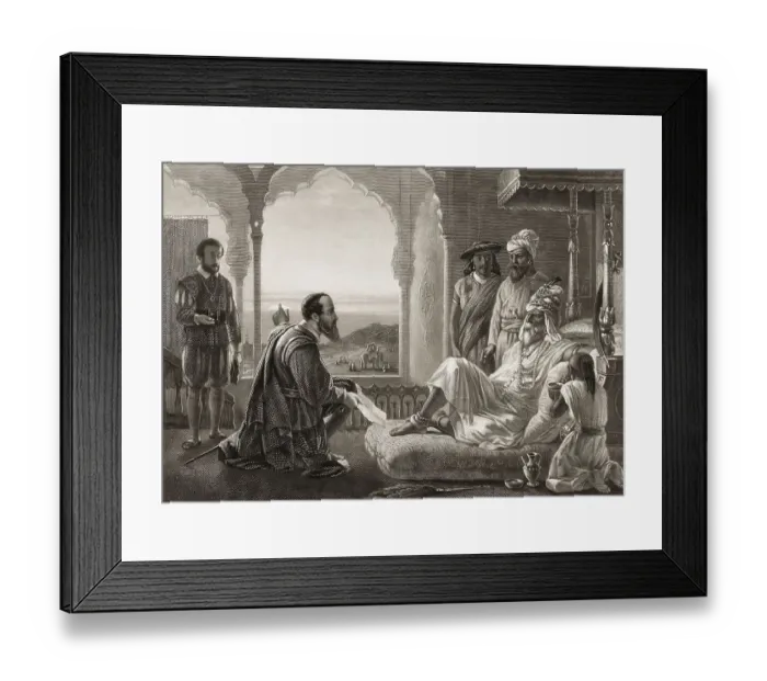 Framed Print : Vasco da Gama presenting a letter from the King of Portugal to the Samudrin von Calicut