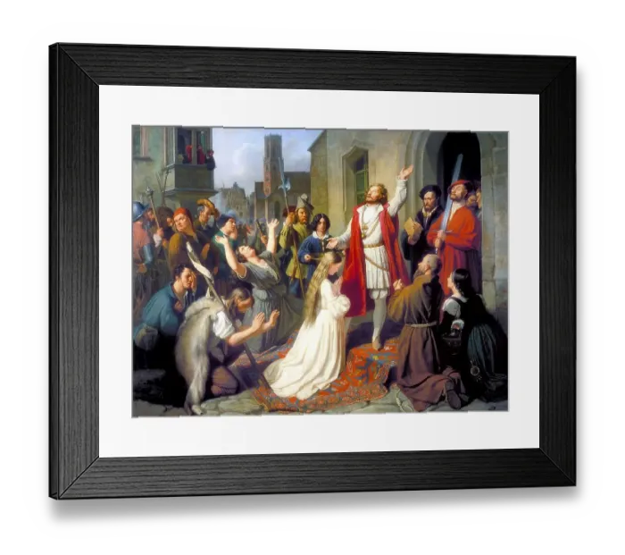 Framed Print : King John of Leiden baptizes a girl Framed Print : King John of Leiden baptizes a girl