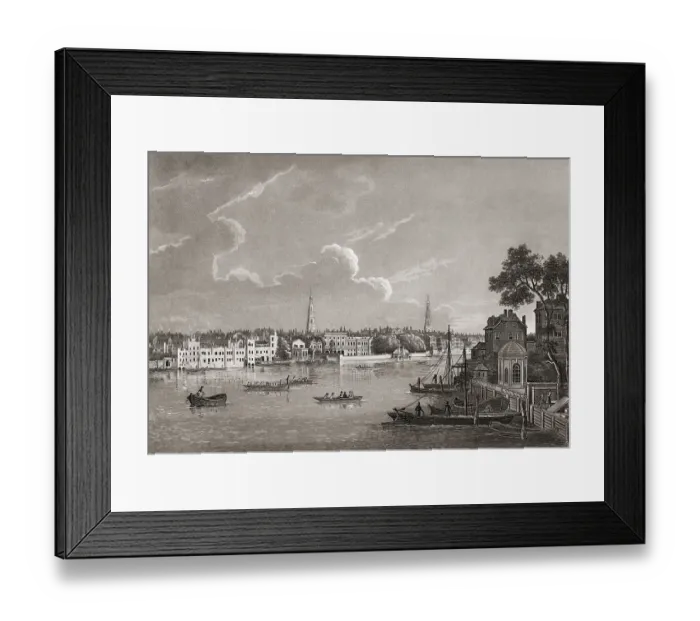 Framed Print : View of the Savoy, Somerset House and the water entrance to Cuper's Garden