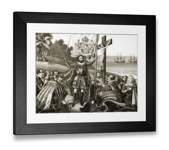 Framed Print : Christopher Columbus landing at San Salvador Island on 12 October 1492