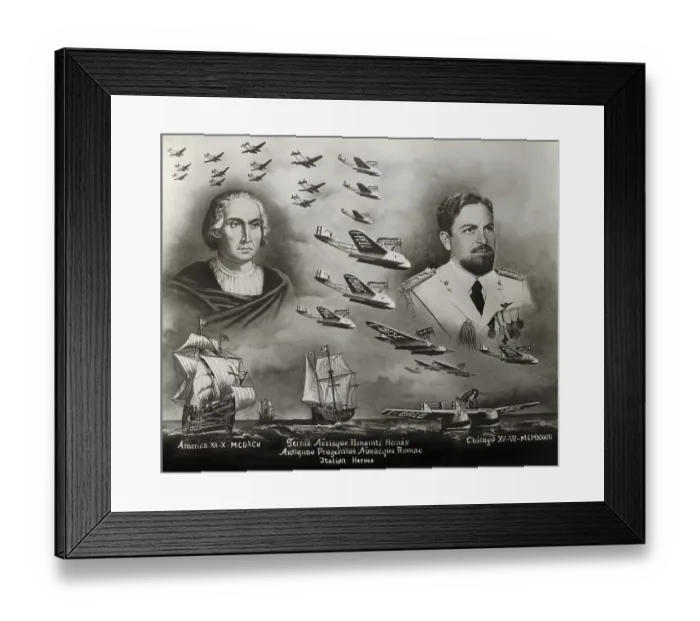 Framed Print : Italian heroes, side by side comparison between Italo Balbo