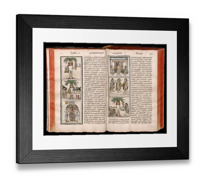Framed Print : Facsimile, pages from Historia general de las cosas de nueva España