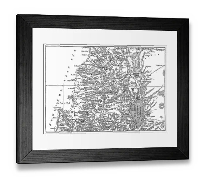 Framed Print : Historical map of Galilee, northern Israel and southern Lebanon