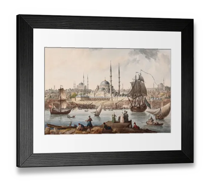 Framed Print : Cityscape of Istanbul, Turkey, digitally edited according to a painting by Jean-Baptiste Hilair