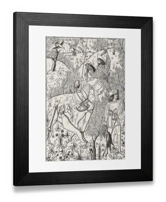 Framed Print : Hunting birds, tapestry of the 15th century