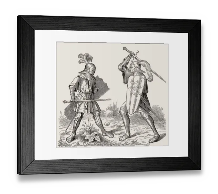 Framed Print : A single combat, fighting knights in armour