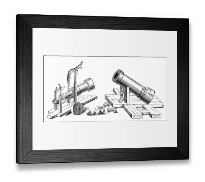 Framed Print : Muzzle-loading artillery, bombards with fixed and rolling carriages Framed Print : Muzzle-loading artillery, bombards with fixed and rolling carriages