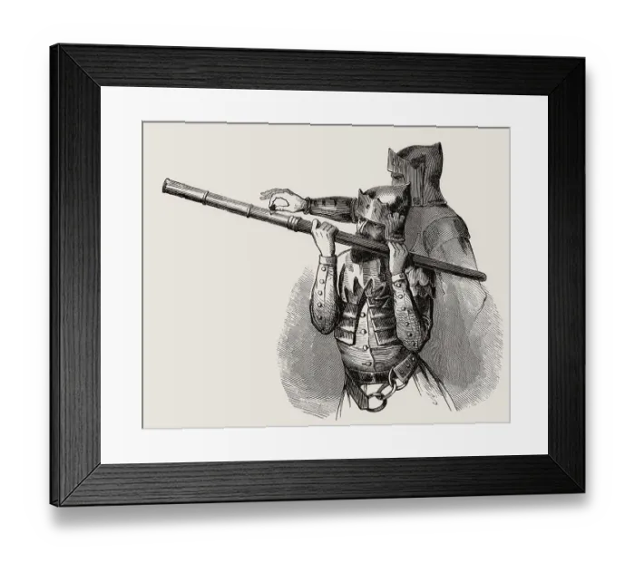 Framed Print : Two soldiers using a hand cannon