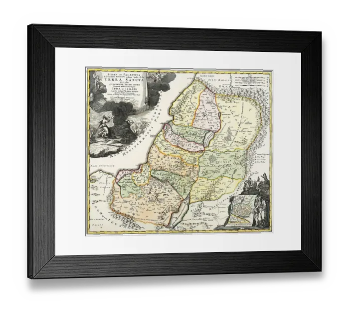 Framed Print : Biblical geography, historical map of Palestine divided among the 12 Tribes