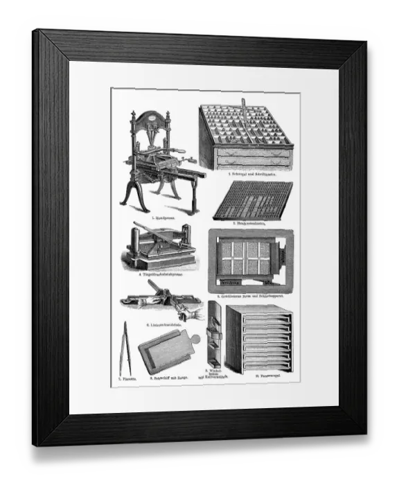 Framed Print : Manual typesetting, 19th century Framed Print : Manual typesetting, 19th century