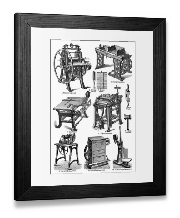 Framed Print : Historical book bindery, 19th century Framed Print : Historical book bindery, 19th century