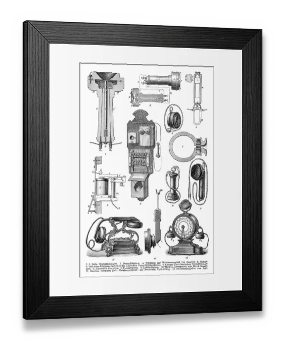 Framed Print : Historical telephones, 19th century