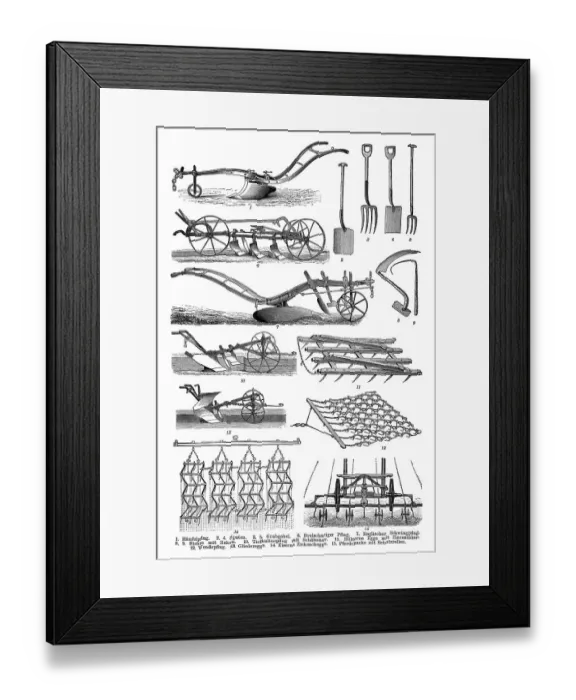 Framed Print : Agricultural equipment, 19th century