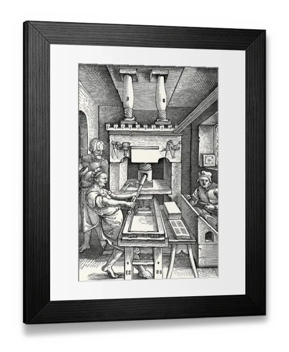 Framed Print : Printing press, ca 1520