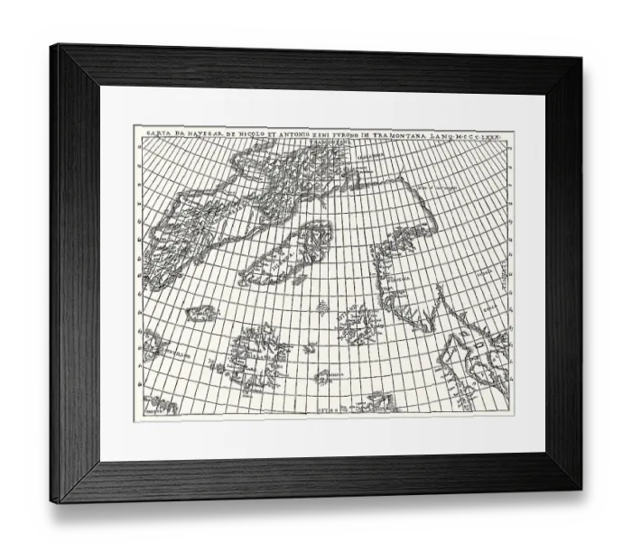 Framed Print : Facsimlile of the Zeno map by the Zeno brothers
